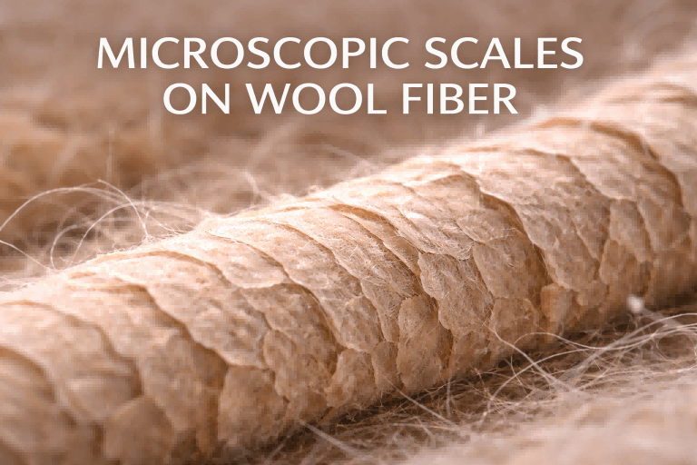 Magnified image of a wool fiber clearly showing the microscopic scales on its surface
